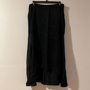 Norr Silky Black Textured Skirt Size L Cupro Tencel Blend High-Low Asymmetrical